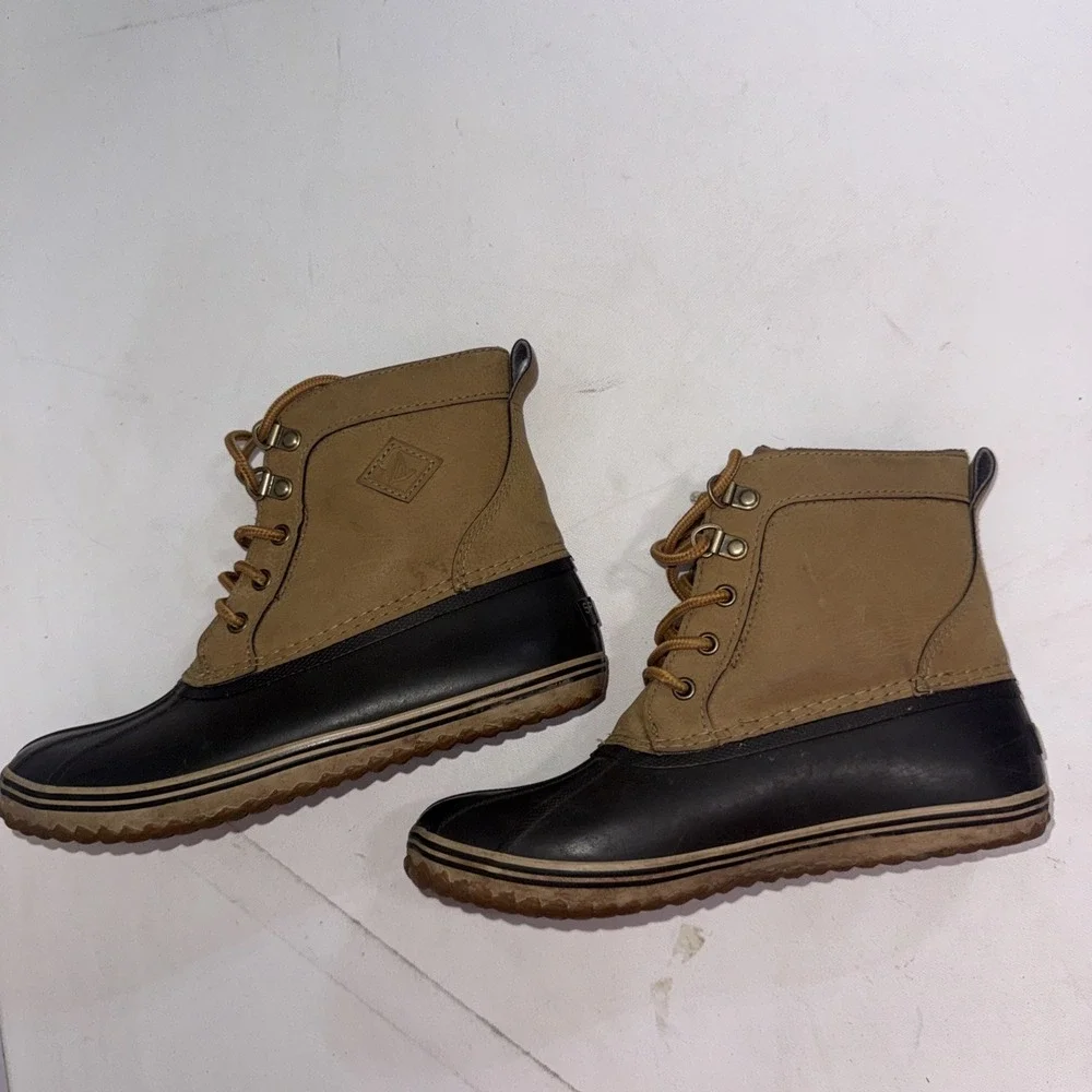 Sperry Port‎ Shoes Brown Tan Lace Up Comfort Rain Duck Boots Youth Kids Size 4M